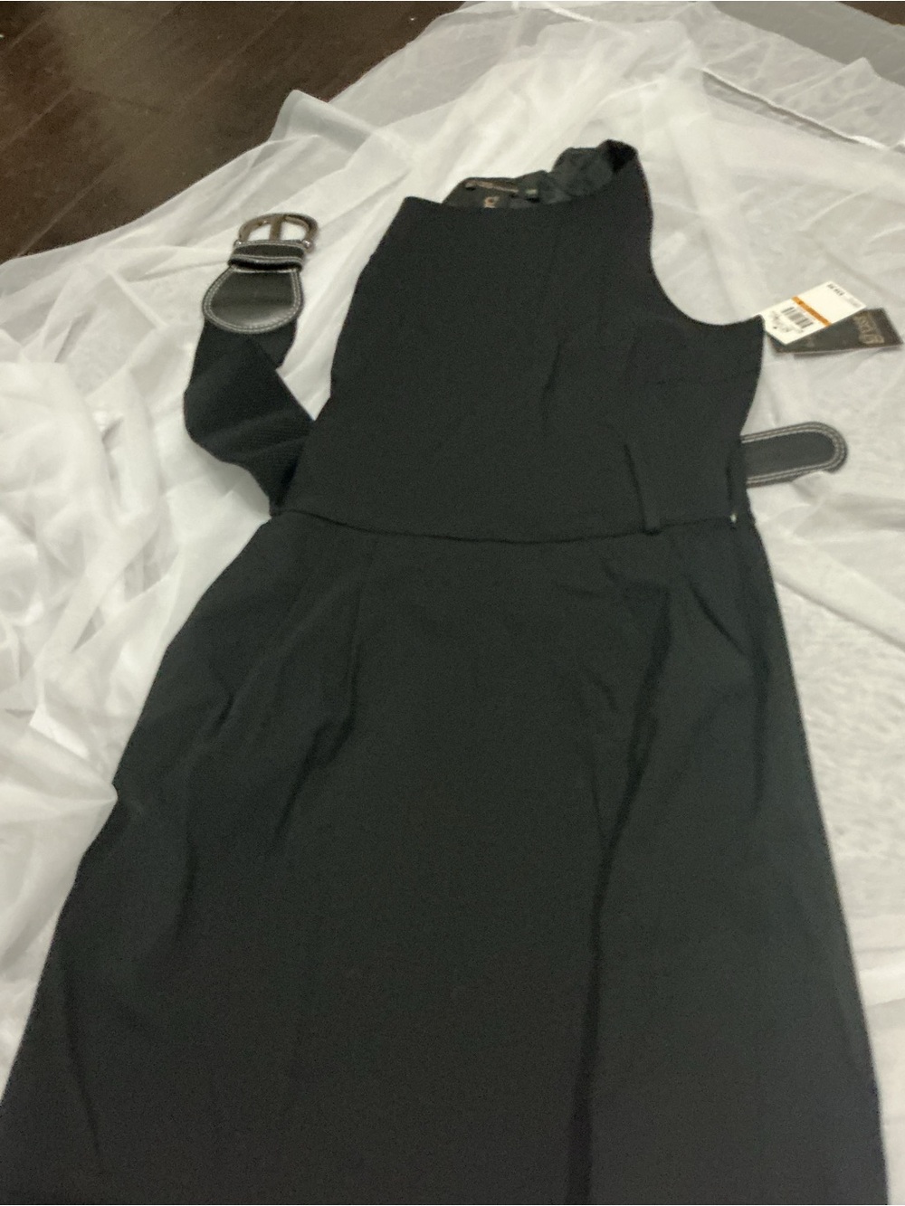 NWT Grass Collections Black Belted Sleeveless Dress Size
